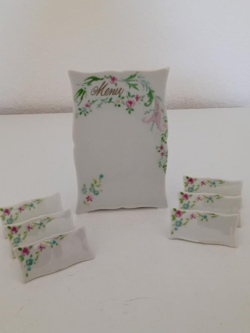 VINTAGE LILLIAN VERNON PORCELAIN MENU & NAME CARDS-SET OF 6 IN BOX MADE IN JAPAN